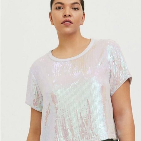 TORRID White Iridescent Sequins Crop Tee SIZE 0 - Picture 2 of 12